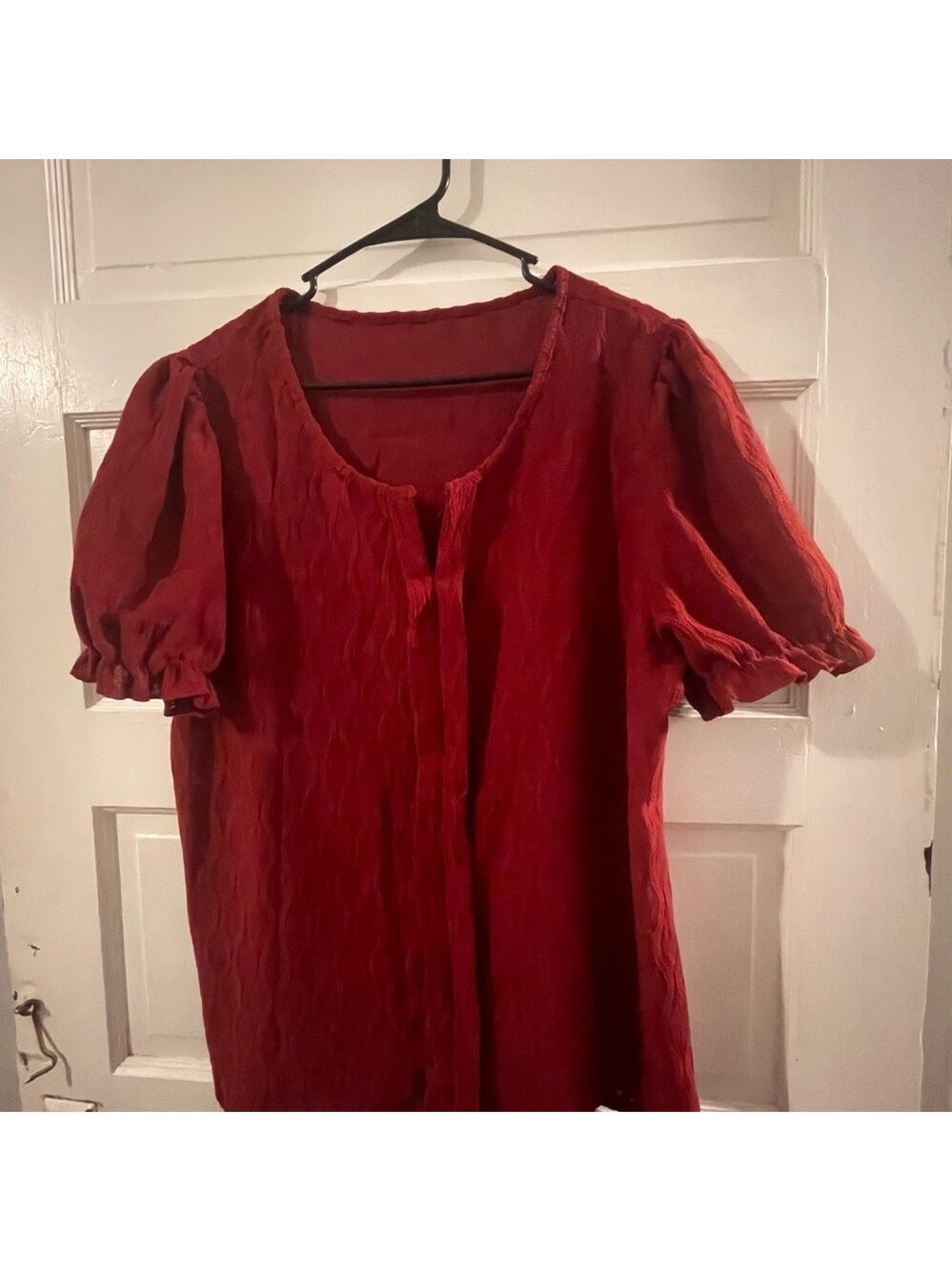 Source Unknown Deep Red Textured Blouse - Picture 2 of 5